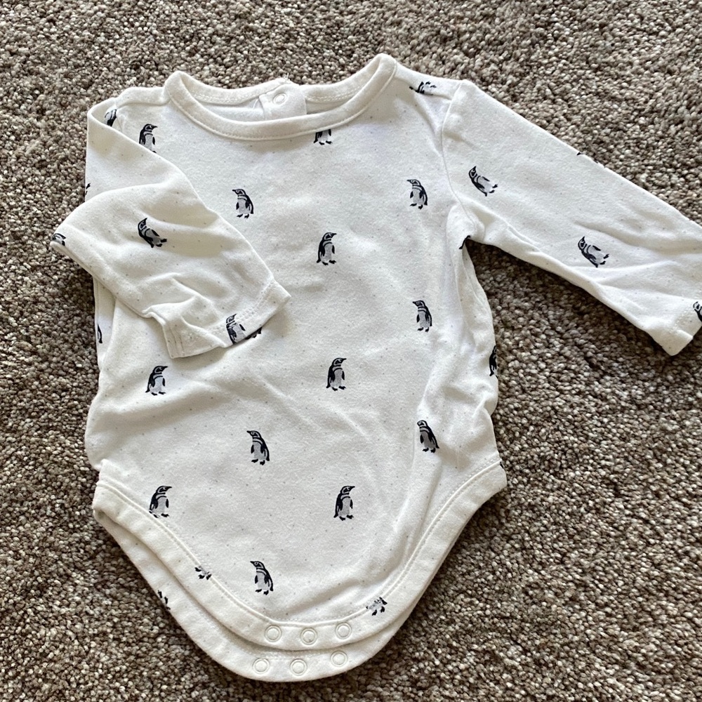 Janie and Jack Penguin Print White Baby Onesie
